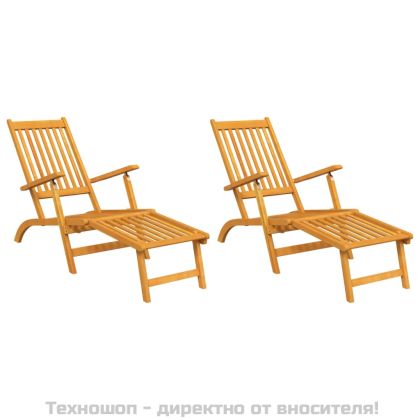 Външни шезлонги с опори за крака 2 бр масивно дърво акация