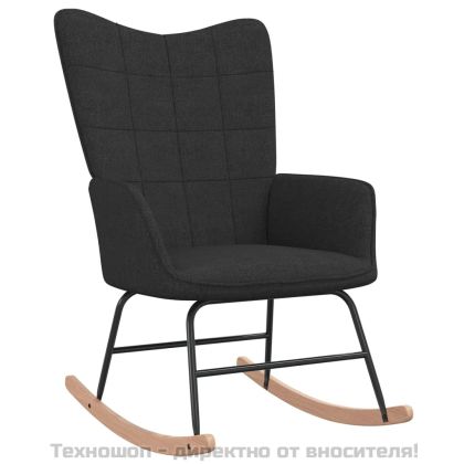 Люлеещ се стол с табуретка, черен, плат