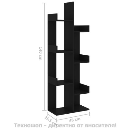 Библиотека, черна, 48x25,5x140 см, инженерно дърво