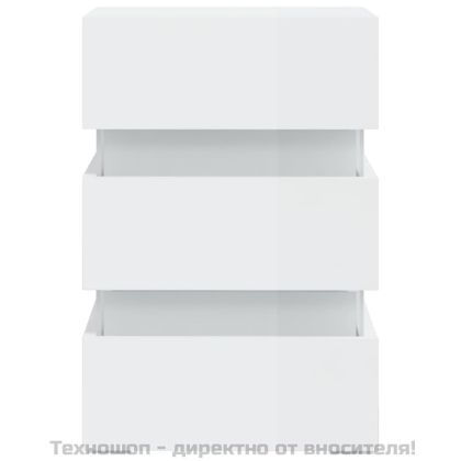 Нощно шкафче с LED, бял гланц, 45x35x67 см, инженерно дърво