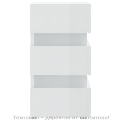 Нощно шкафче с LED, бял гланц, 45x35x67 см, инженерно дърво