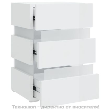 Нощно шкафче с LED, бял гланц, 45x35x67 см, инженерно дърво