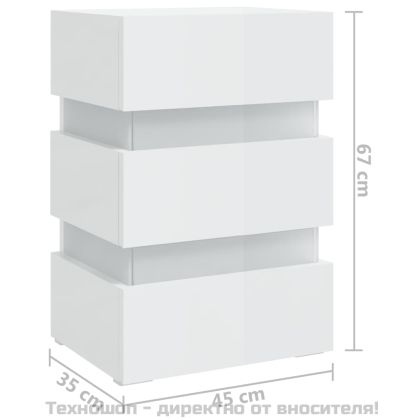 Нощно шкафче с LED, бял гланц, 45x35x67 см, инженерно дърво