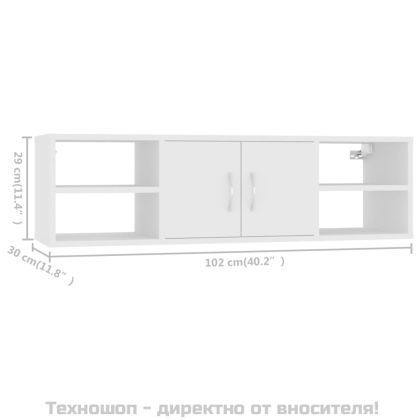 Стенен рафт, бял, 102x30x29 см, инженерно дърво