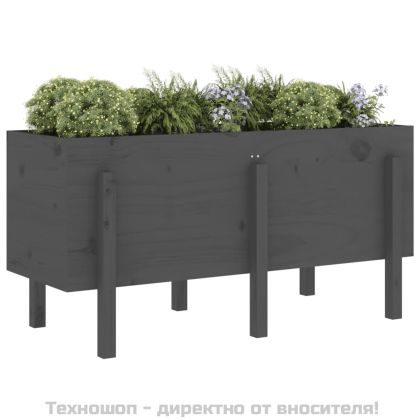Градинско повдигнато легло, сиво, 121x50x57 см, бор масив