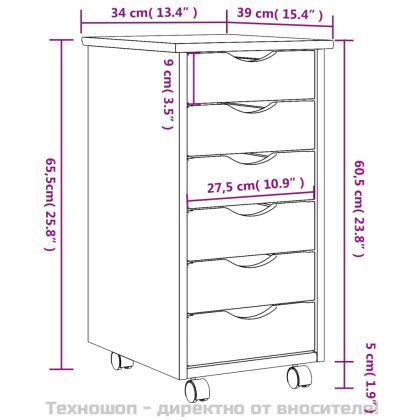 Шкаф с чекмеджета на колелца MOSS, сив, бор масив