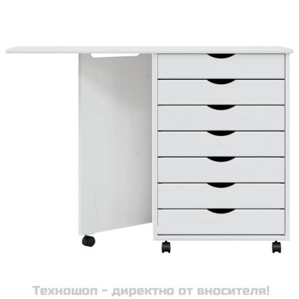 Шкаф с колелца и бюро MOSS, бял, бор масив