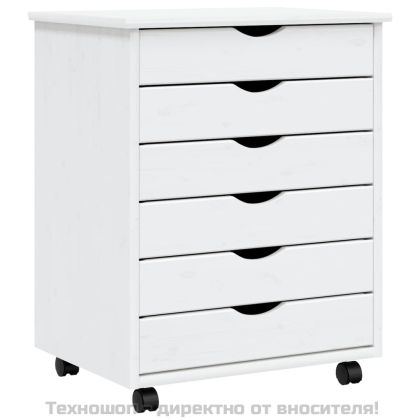 Шкаф с чекмеджета на колелца MOSS, бял, бор масив