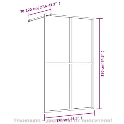 Стена за душ с прозрачно ESG стъкло, златиста, 118x195 см