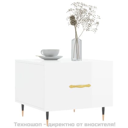 Кафе маси, 2 бр, Бял гланц, 50x50x40 см, инженерно дърво