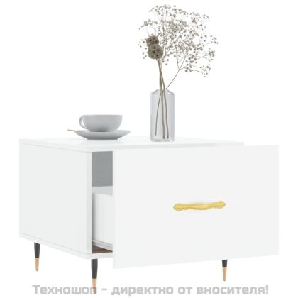 Кафе маси, 2 бр, Бял гланц, 50x50x40 см, инженерно дърво