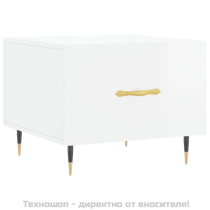 Кафе маси, 2 бр, Бял гланц, 50x50x40 см, инженерно дърво