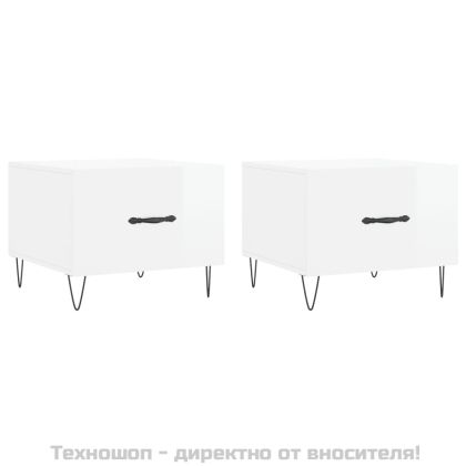 Кафе маси, 2 бр, Бял гланц, 50x50x40 см, инженерно дърво