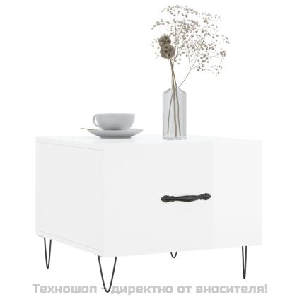 Кафе маси, 2 бр, Бял гланц, 50x50x40 см, инженерно дърво