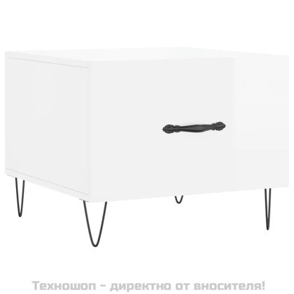 Кафе маси, 2 бр, Бял гланц, 50x50x40 см, инженерно дърво