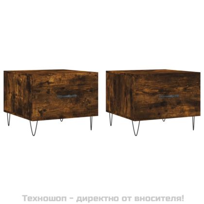 Кафе маси, 2 бр, опушен дъб, 50x50x40 см, инженерно дърво