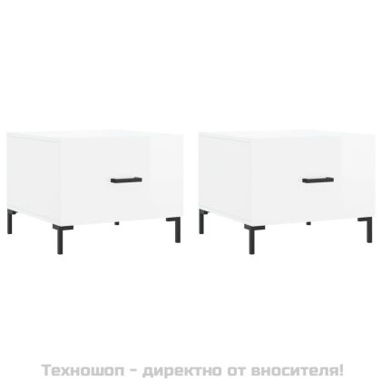 Кафе маси, 2 бр, Бял гланц, 50x50x40 см, инженерно дърво