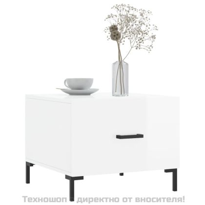 Кафе маси, 2 бр, Бял гланц, 50x50x40 см, инженерно дърво