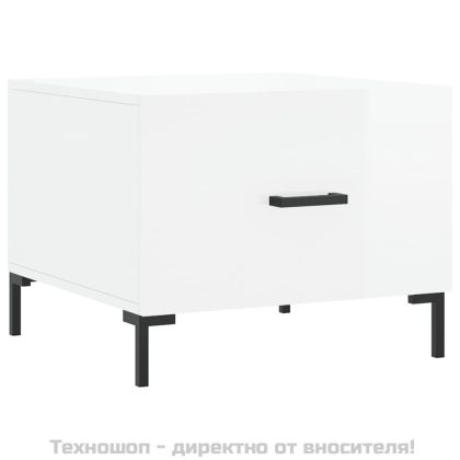 Кафе маси, 2 бр, Бял гланц, 50x50x40 см, инженерно дърво