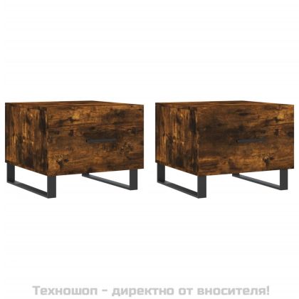 Кафе маси, 2 бр, опушен дъб, 50x50x40 см, инженерно дърво