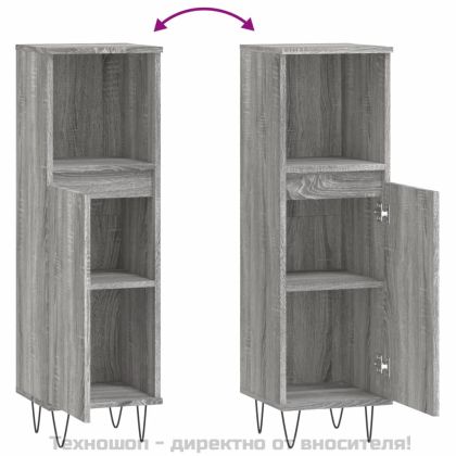 Шкаф за баня, сив сонома, 30x30x100 см, инженерно дърво