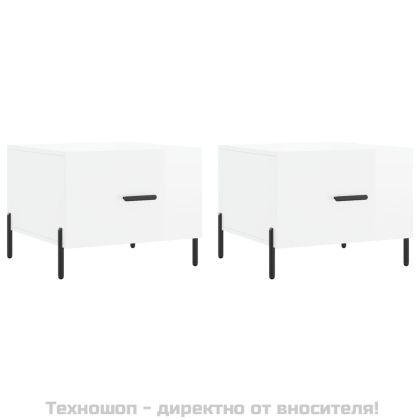 Кафе маси, 2 бр, Бял гланц, 50x50x40 см, инженерно дърво