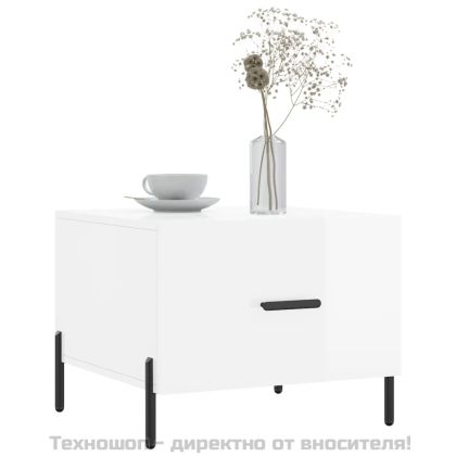 Кафе маси, 2 бр, Бял гланц, 50x50x40 см, инженерно дърво