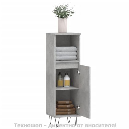 Шкаф за баня, бетонно сив, 30x30x100 см, инженерно дърво