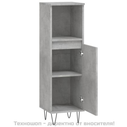 Шкаф за баня, бетонно сив, 30x30x100 см, инженерно дърво