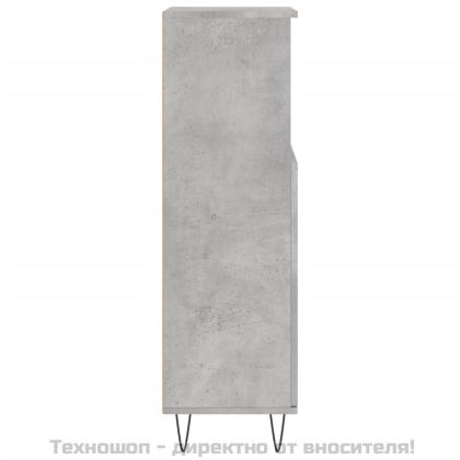 Шкаф за баня, бетонно сив, 30x30x100 см, инженерно дърво