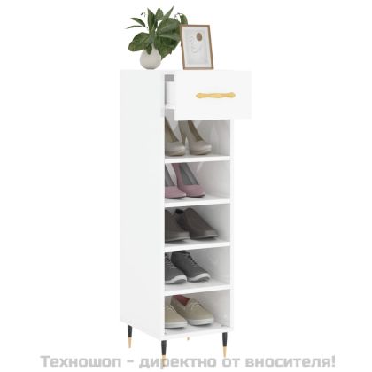 Шкаф за обувки, бял гланц, 30x35x105 см, инженерно дърво