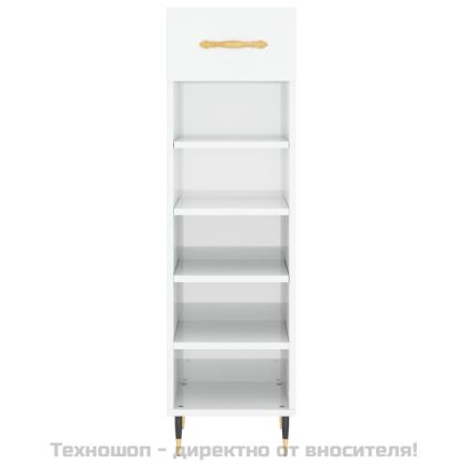 Шкаф за обувки, бял гланц, 30x35x105 см, инженерно дърво