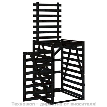 Контейнер за съхранение на кош черен 84x90x128,5 см бор масив