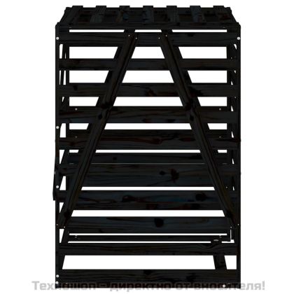 Контейнер за съхранение на кош черен 84x90x128,5 см бор масив