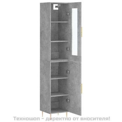 Висок шкаф, бетонно сив, 34,5x34x180 см, инженерно дърво
