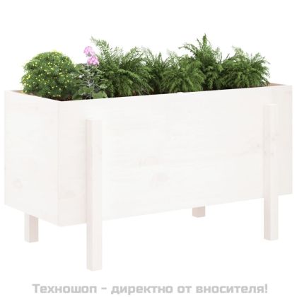 Градинско повдигнато легло, бяло, 101x50x57 см, бор масив