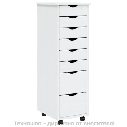 Шкаф с чекмеджета на колелца MOSS, бял, бор масив