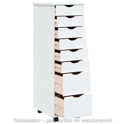Шкаф с чекмеджета на колелца MOSS, бял, бор масив