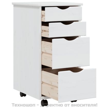 Шкаф с чекмеджета на колелца MOSS, бял, бор масив
