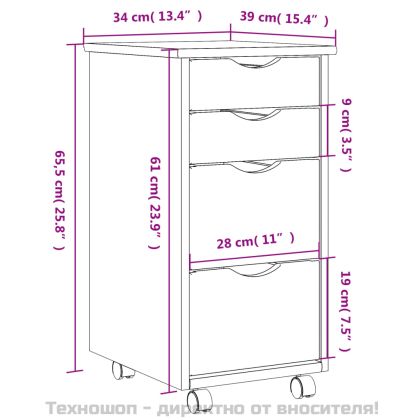 Шкаф с чекмеджета на колелца MOSS, бял, бор масив