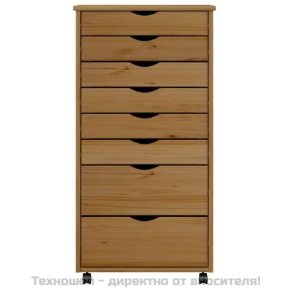 Шкаф с чекмеджета на колелца MOSS, меденокафяв, бор масив