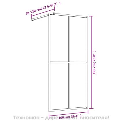 Стена за душ с прозрачно ESG стъкло, златиста, 100x195 см