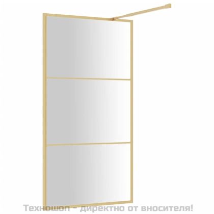Стена за душ с прозрачно ESG стъкло, златиста, 100x195 см