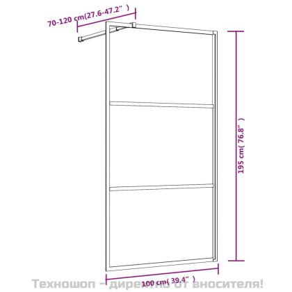 Стена за душ с прозрачно ESG стъкло, златиста, 100x195 см