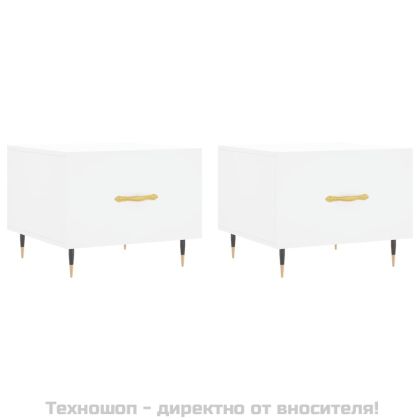 Кафе маси, 2 бр, бели, 50x50x40 см, инженерно дърво