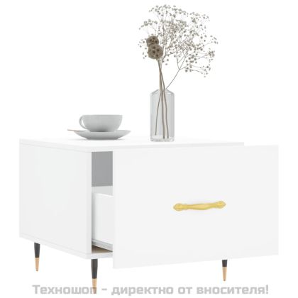 Кафе маси, 2 бр, бели, 50x50x40 см, инженерно дърво