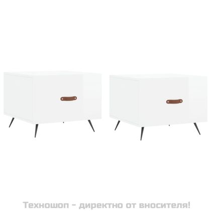 Кафе маси, 2 бр, Бял гланц, 50x50x40 см, инженерно дърво