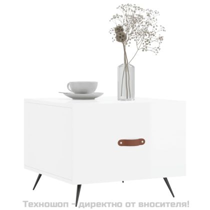 Кафе маси, 2 бр, Бял гланц, 50x50x40 см, инженерно дърво