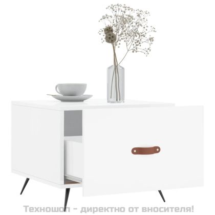 Кафе маси, 2 бр, Бял гланц, 50x50x40 см, инженерно дърво