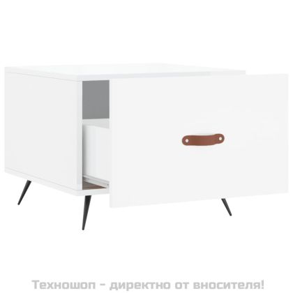 Кафе маси, 2 бр, Бял гланц, 50x50x40 см, инженерно дърво